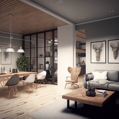 Architectural photography of a modern livingroom. Modern style interior design idea. Generative AI