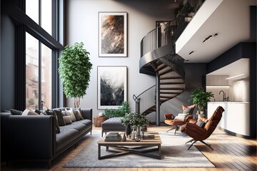 Architectural photography of a modern livingroom. Modern style interior design idea. Generative AI