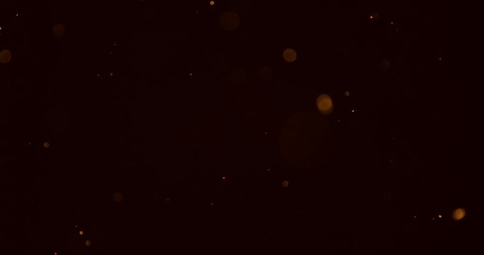 4K Gold Explosion effect. Festive Fireworks. Isolated on black background. Floating golden sparkles. Glowing Particles. Overlay.