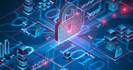 Isometric protection concept. Protect mechanism, system privacy.