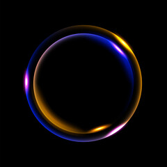 Abstract luminous round frame. Glowing disk with bright flashes. Circle with light effect.