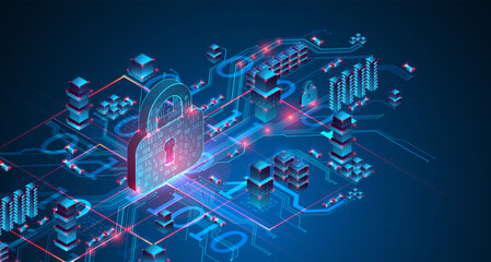 Isometric protection concept. Protect mechanism, system privacy.