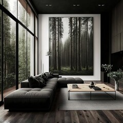 Architectural photography of a modern livingroom. Modern style interior design idea. Generative AI