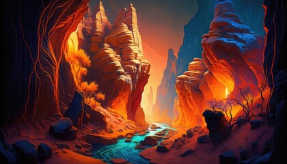 Fototapeta premium Mystic Fluorescent Fantasy Canyon. Generative AI