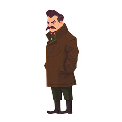 Leader of Soviet Union, Joseph Stalin, simple Cartoon historical character color illustration