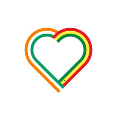 unity concept. heart ribbon icon of ivory coast and senegal flags. PNG