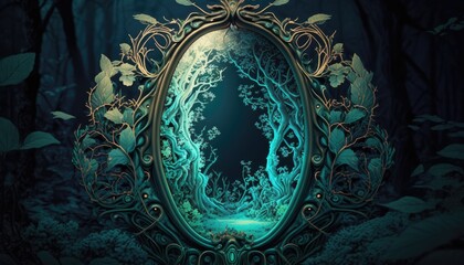 The Mystic Fluorescent Mirror of the Forest. Generative AI