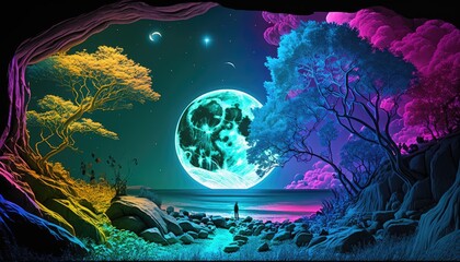 Mystic Earth Revealed in Fluorescent Fantasy. Generative AI