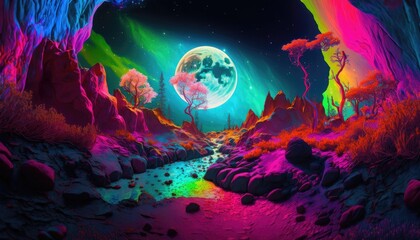 Obraz na płótnie Canvas Mystic Earth Revealed in Fluorescent Fantasy. Generative AI