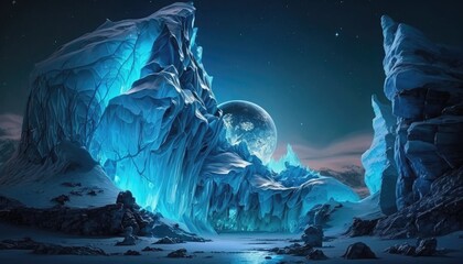 Glacial Magic in a Mystic Fantasy World. Generative AI