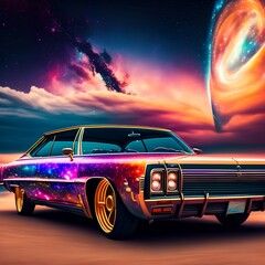 Obraz na płótnie Canvas Artistic image of the car in the galaxy - generative ai