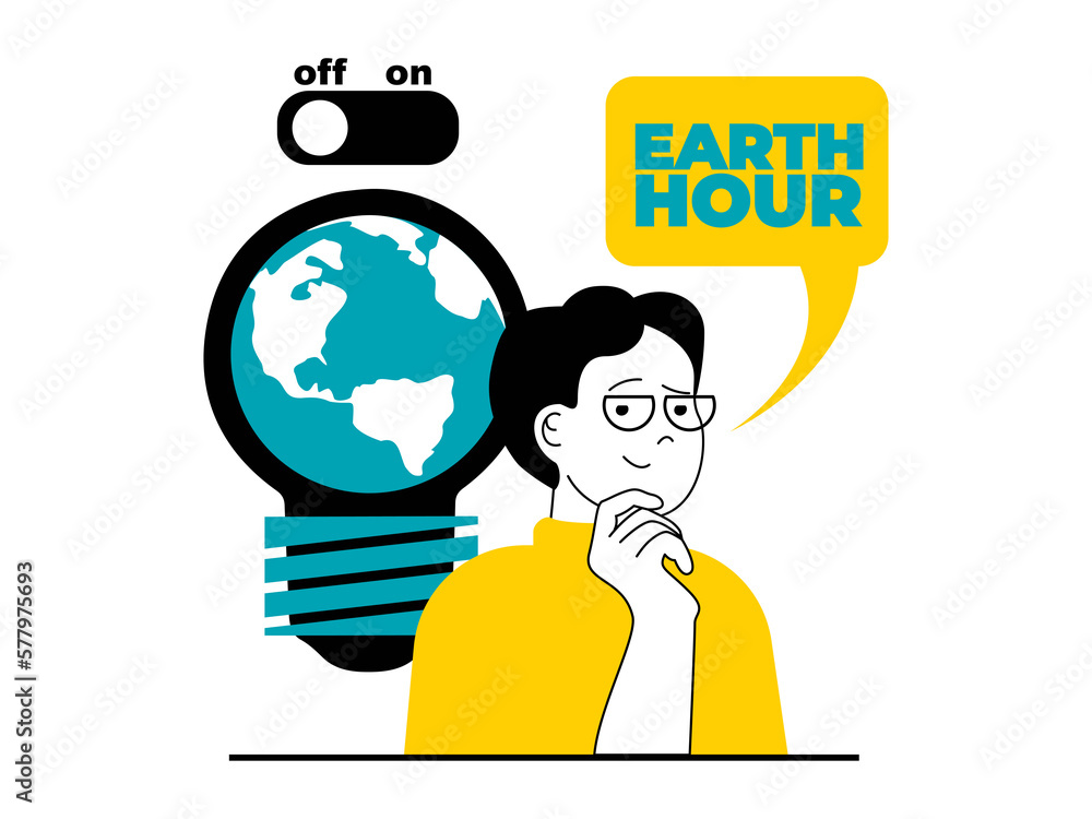 Aufkleber save earth concept with character situation. man joins to campaigning for climate change awareness a