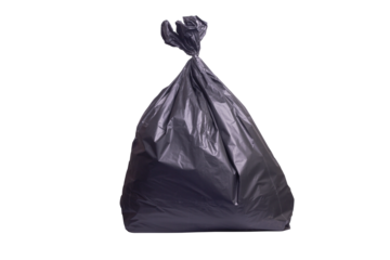 A garbage black bag that tied the mouth nicely. black garbage bag isolated on white background, clipping paths