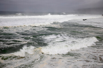Waves breaking on a stormy Atlantic Ocean, near Cascais, Sintra Cascais Natural Park, Lisbon Region, Portugal, Europe