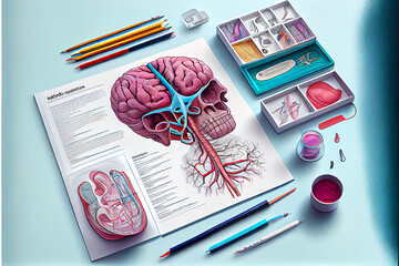 anatomy of the human body on a piece of paper with text next to it as a description, generative ai