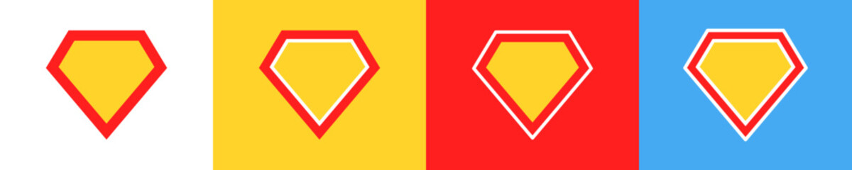 Set of superhero symbol. Yellow and red logo on chest superman. Strength and strong comic man. - obrazy, fototapety, plakaty