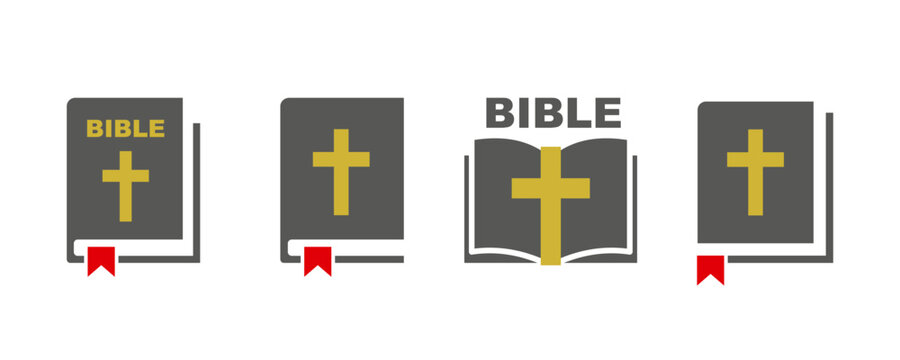 Set of bible book vector icons. Religious book. Christianity sign. Reading holy. Religious symbol.