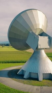 Communication technology vertical background, satellite antenna, Erdfunkstelle Raisting, Germany