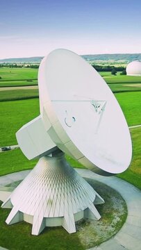 Satellite communication ground station, Erdfunkstelle Raisting, Germany, vertical short clip