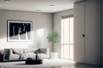Fototapeta na wymiar Architectural photography of a modern livingroom. Modern style interior design idea. Generative AI