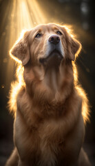 Portrait of a golden retriever dog. Beautiful pet and family photos, wallpaper, poster created with help of generative ai.