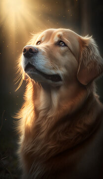 Portrait of a golden retriever dog. Beautiful pet and family photos, wallpaper, poster created with help of generative ai.
