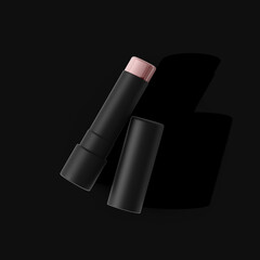 Obraz premium matte lip balm open bottle top view isolated with long shadow black background