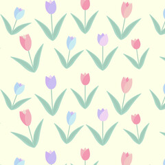 seamless vector pattern with tulips, spring, easter, flowers, floral, background, design, icon, symbol, woman's day, summer, pastel colors, for textile, print, gift card