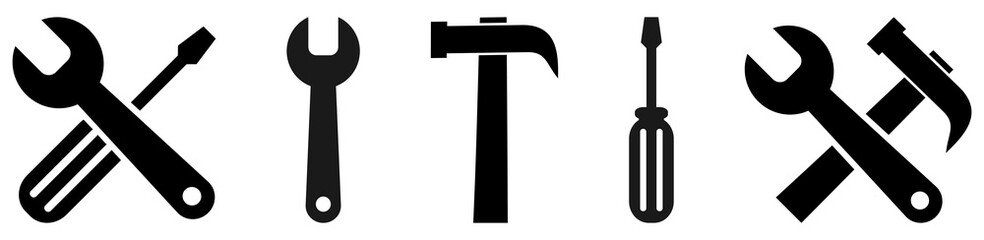 Service and tool vector icon set, collection of workshop symbols isolated on white background