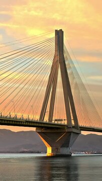 Peloponnese sunset, Rio Antirrio bridge, vertical short video