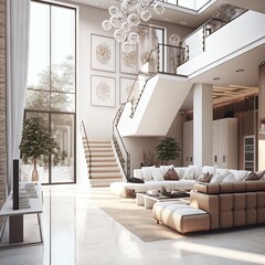 Architectural photography of a modern livingroom. Modern style interior design idea. Generative AI
