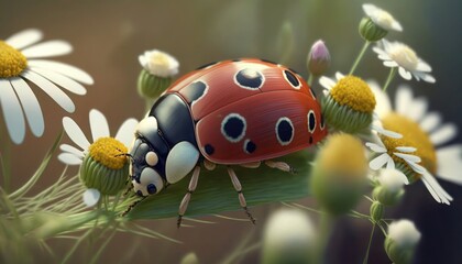 Ladybug ladybird on daisy, generative ai