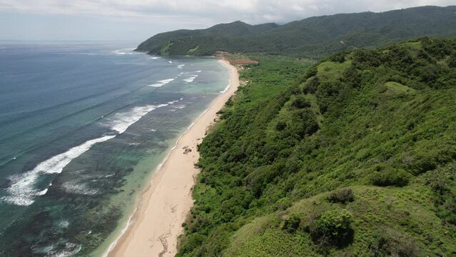 Aerial view of Bima beach and hills, Sumbawa island