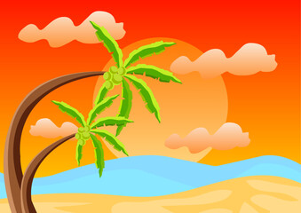 tropical beach landscape with a big coconut tree