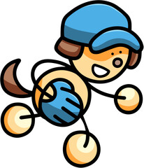 グローブをつけて野球をするわんまるのイラスト　犬