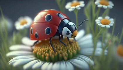 Naklejka premium Ladybug ladybird on daisy, generative ai