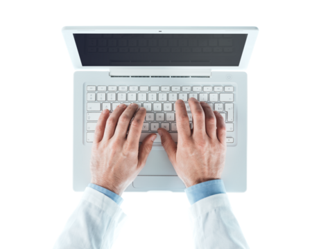 Doctor working at laptop