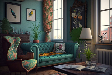 Eclectic living room, Generative AI	