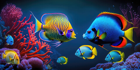Fototapeta na wymiar Colorful tropical fish swimming in ocean, generative AI