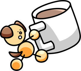 コーヒーブレイクするわんまるのイラスト　犬