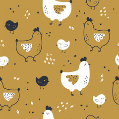 vector seamless pattern with cute easter chickens