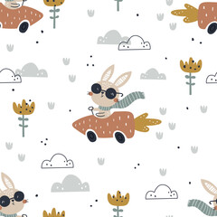 vector seamless pattern with cute driver bunny