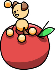 りんごに座るんわんまるのイラスト　犬