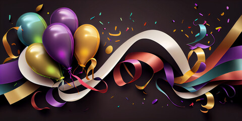 Holiday banners with colorful balloons isolated on dark, AI Generated