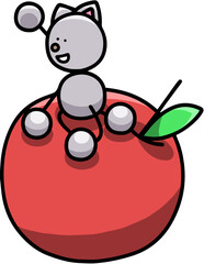 りんごに座るにゃんまるのイラスト　猫