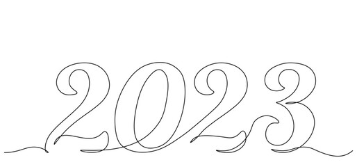 Continuous drawing with one line of the symbol of 2023. Vector illustration of doodles