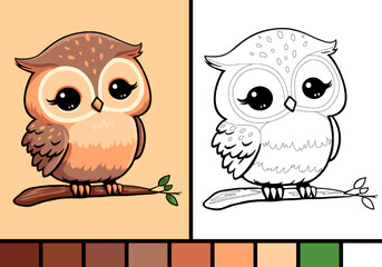 Custom vertical slats with your photo Cute owl cartoon illustration in coloring page style baby wild animal