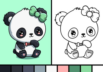 Cute panda cartoon illustration in coloring page style baby wild animal © gnpackz