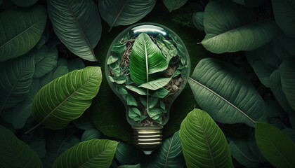 Fototapety  Green eco friendly lightbulb, green energy concept