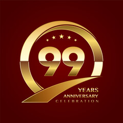 99th Anniversary logo design with shiny gold ring style. Logo Vector Template